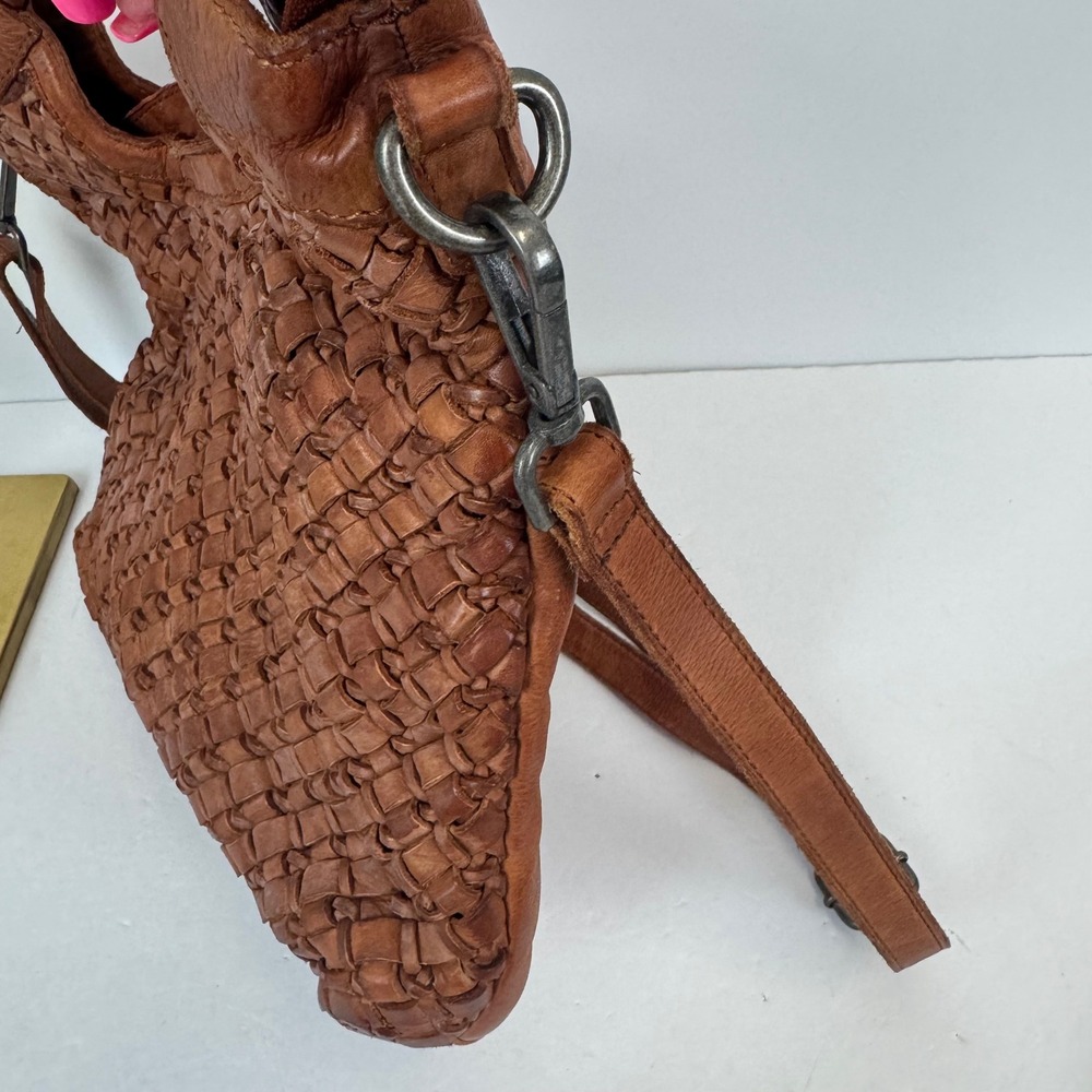 Vilenca Holland Woven Leather Crossbody Bag Cognac Brown Top Handle Tote - Picture 7 of 16